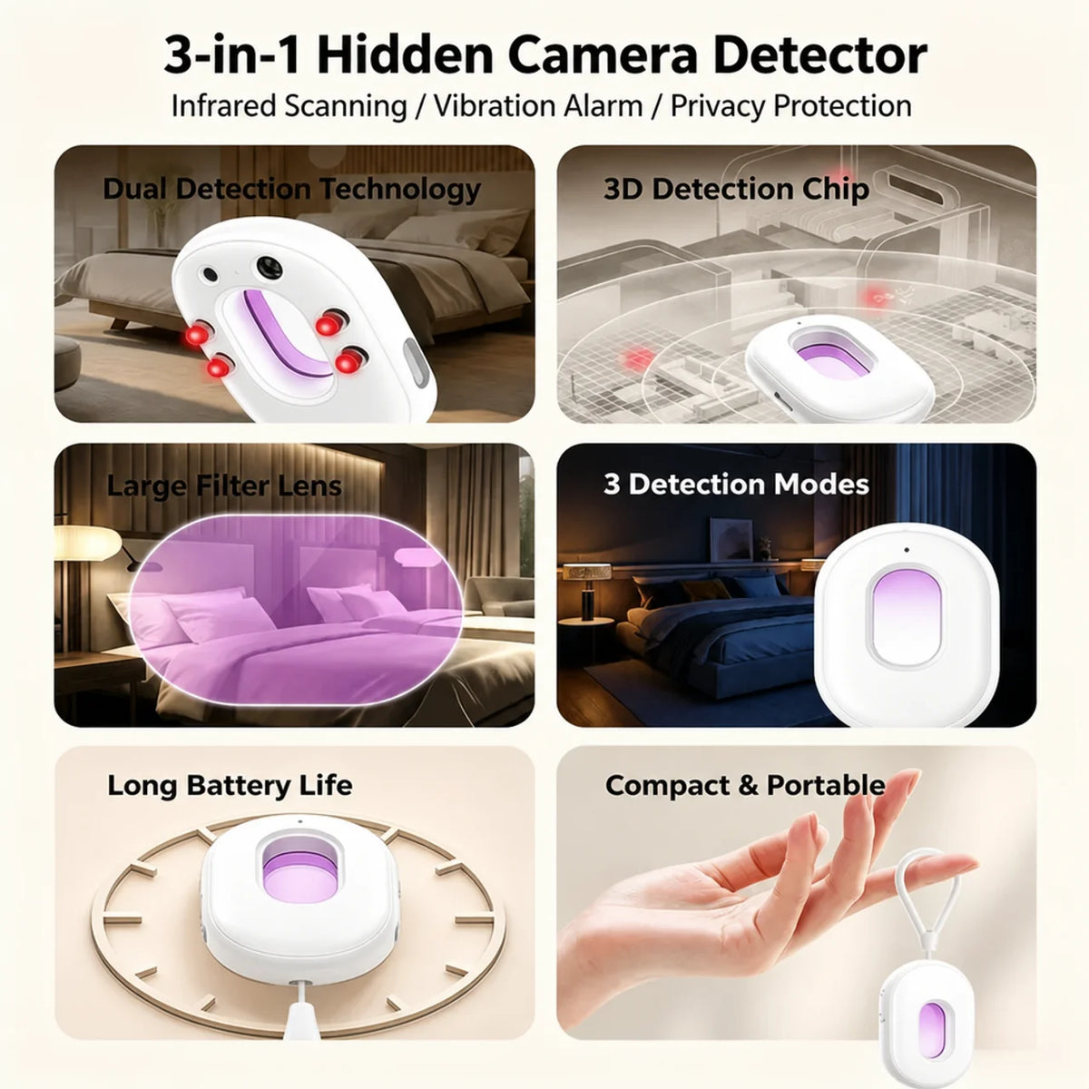 3-Mode Infrared Hidden Camera Detector with Sound & Vibration Alerts